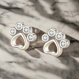 Paw-shaped Silver Earrings with Zirconia