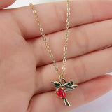 Hummingbird Necklace in Enamel and Zirconia