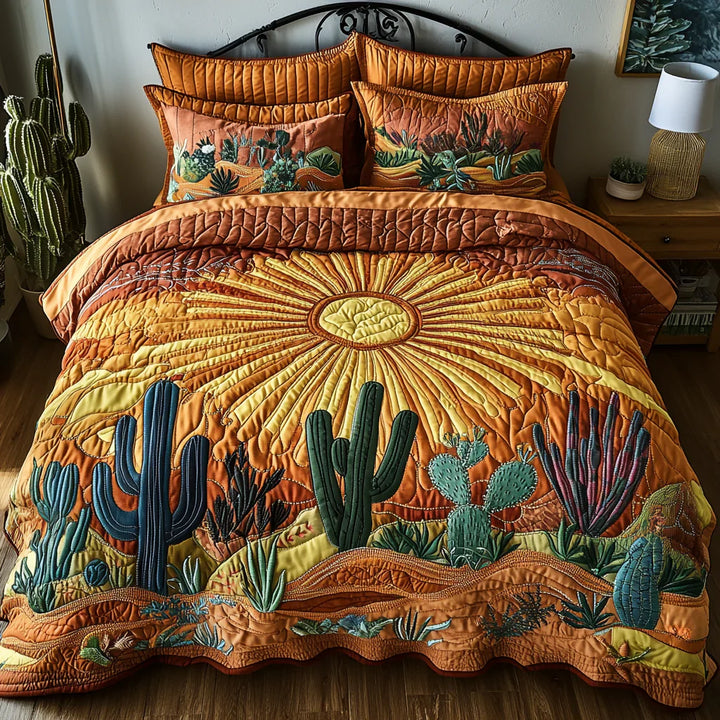 3-Piece Quilted Bedspread Set - Cactus Sunrise