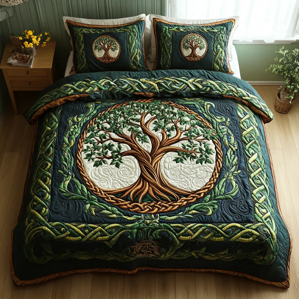 3-Piece Quilted Bedspread Set - Tree of Life