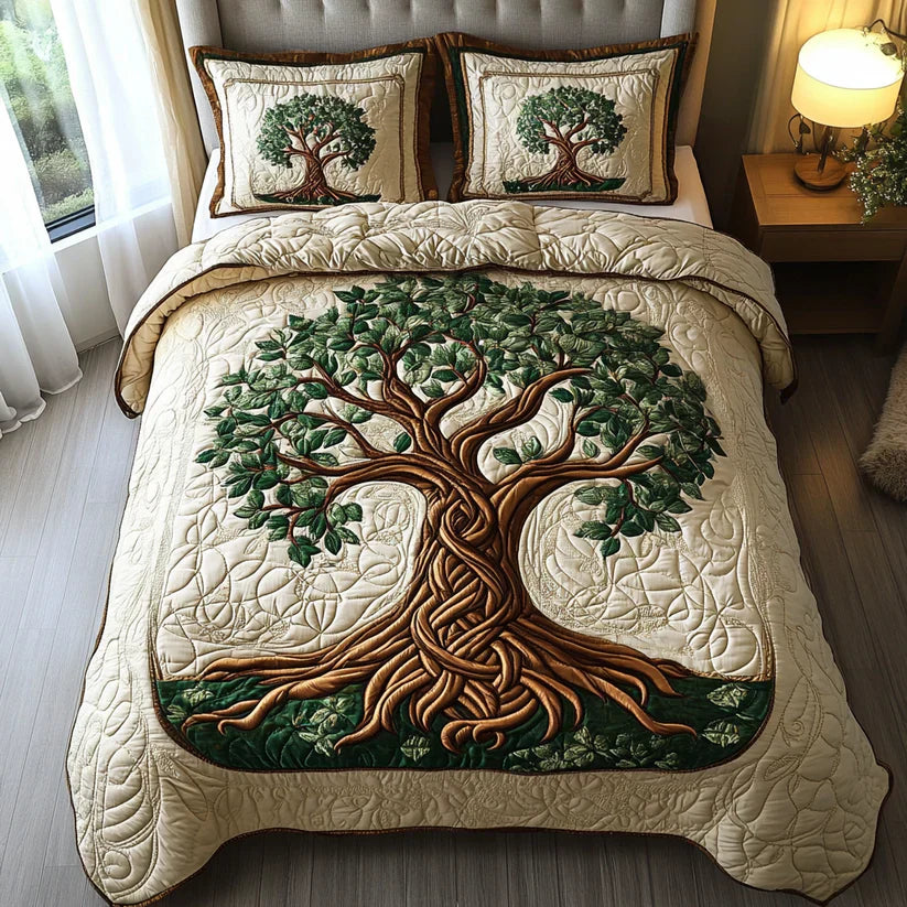 3-Piece Quilted Bedspread Set - Tree of Life