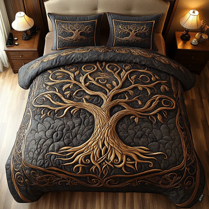 3-Piece Quilted Bedspread Set - Tree of Life