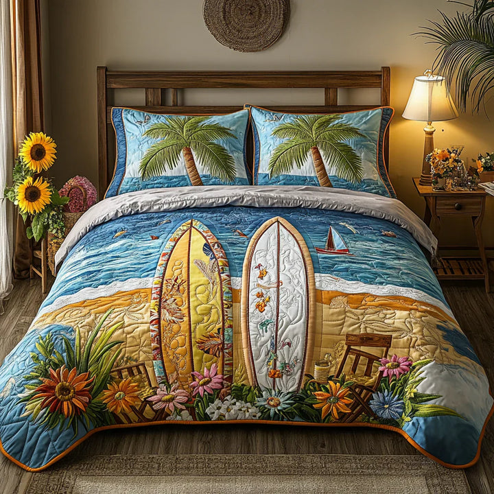 3-Piece Quilted Bedspread Set - Island Breeze