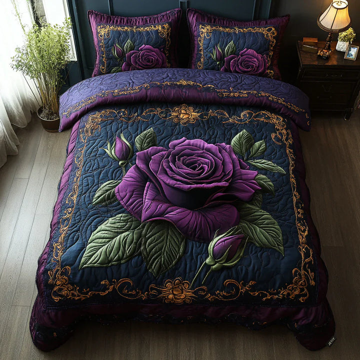 3-Piece Quilted Bedspread Set - Purple & Pink
