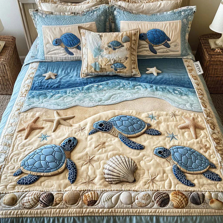 3-Piece Quilted Bedspread Set - Ocean Waves
