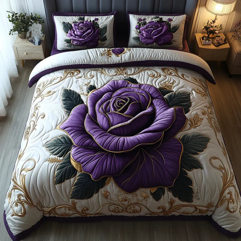 3-Piece Quilted Bedspread Set - Purple & Pink