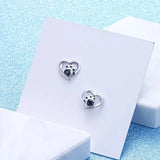 Heart-Shaped Earrings with Paw Print – Silver Earrings with Black Crystal