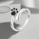Adjustable Paw-Shaped Ring in Sterling Silver – Hand-in-Paw Design