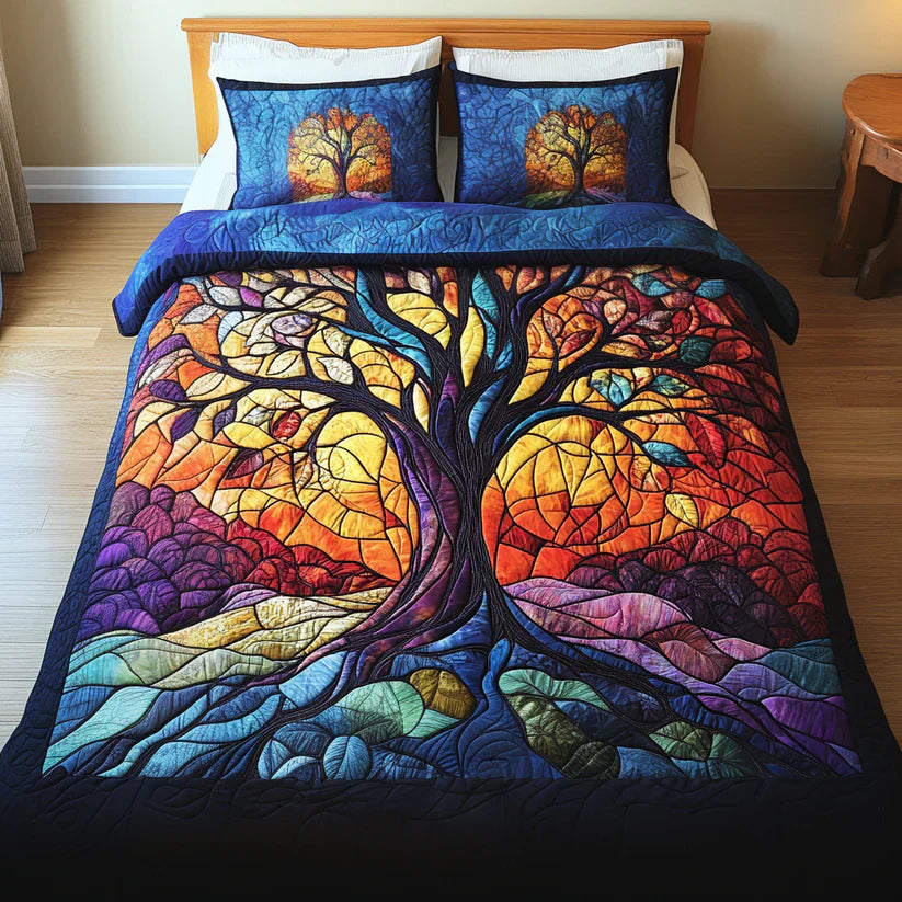 3-Piece Quilted Bedspread Set - Tree of Life