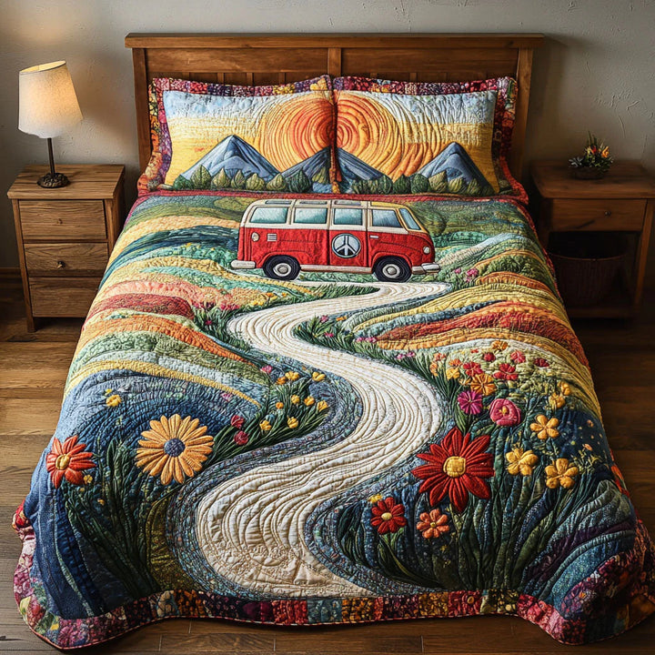 3-Piece Quilted Bedspread Set - Vintage Travel