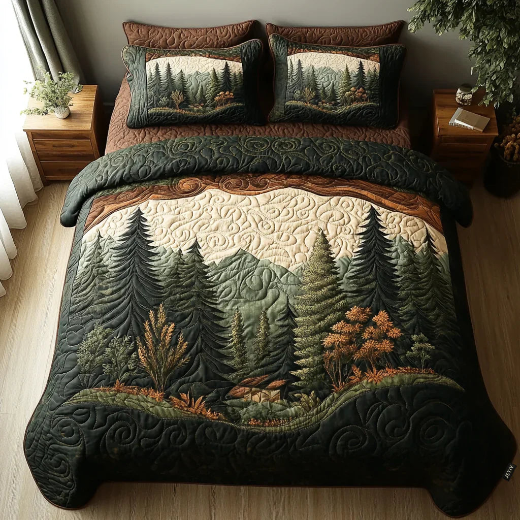 3-Piece Quilted Bedspread Set - Forest Walk