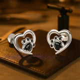 Heart-Shaped Earrings with Paw Print – Silver Earrings with Black Crystal
