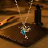 Hummingbird Necklace in Enamel and Zirconia