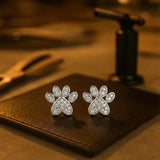 Sterling Silver Paw Print Earrings – with Crystal Accent