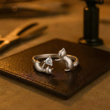 Playful Sterling Silver Ring with Cat – Adjustable with Zircon
